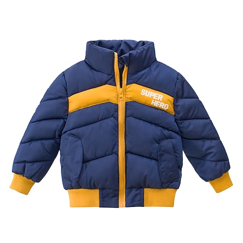 

Toddler Boys Down Coat Outerwear Letter Long Sleeve Pocket Coat Outdoor Fashion Daily Yellow Red Navy Blue Winter Fall 3-7 Years