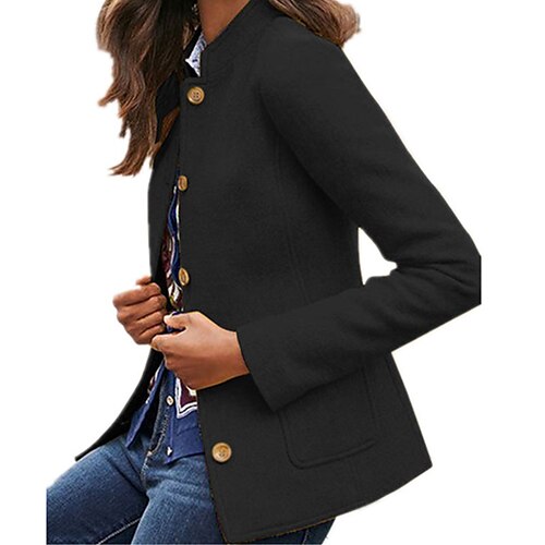 

Women's Jacket Casual Jacket Street Daily Fall Winter Regular Coat Stand Collar Regular Fit Warm Streetwear Casual Jacket Long Sleeve Solid Color Pocket Black Blue Yellow