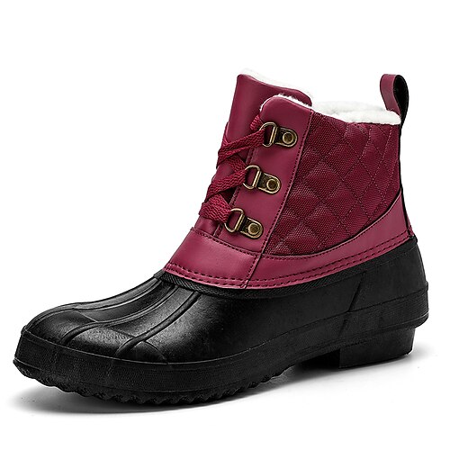 

Women's Boots Outdoor Snow Boots Plus Size Mid Calf Boots Winter Flat Heel Round Toe Sporty Casual Classic Walking Shoes PU Leather Lace-up Color Block Black Burgundy Blue