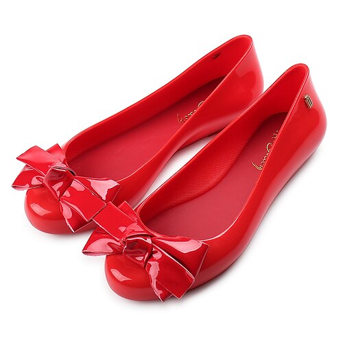 

Women's Flats Daily Jellies Shoes Summer Bowknot Flat Heel Round Toe Casual Sweet PVC Loafer Solid Colored Nude Black Red