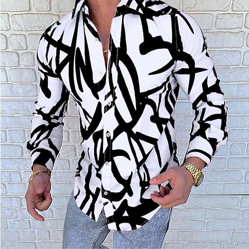 Men Patchwork Print Button Front Shirt in 2023