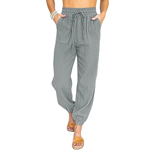 

Mujer Sencillo chino Persona que practica jogging Pantalones pantalones Correa Cintura elástica Longitud total Pantalones Casual Diario Microelástico Color sólido Mezcla de Algodón Comodidad Alta