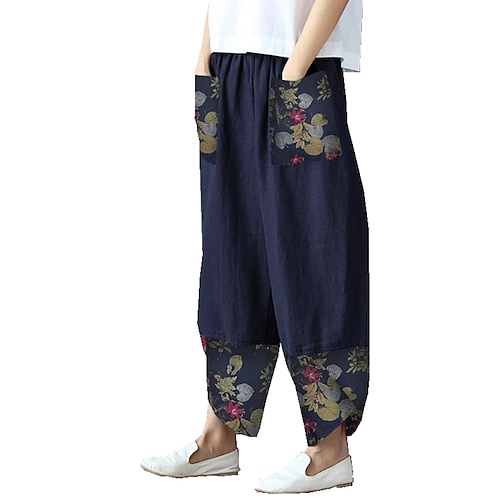 

Women's Chinos Pants Trousers Harem Pants Faux Linen Blue Army Green Dark Blue Mid Waist Casual / Sporty Athleisure Savannah Joggers Casual Weekend Side Pockets Drop Crotch Micro-elastic Ankle-Length