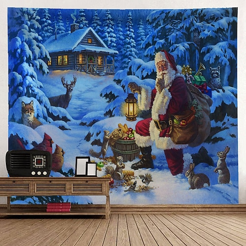 Christmas Tapestry Snowflakes Santa Claus Winter Wall Hanging