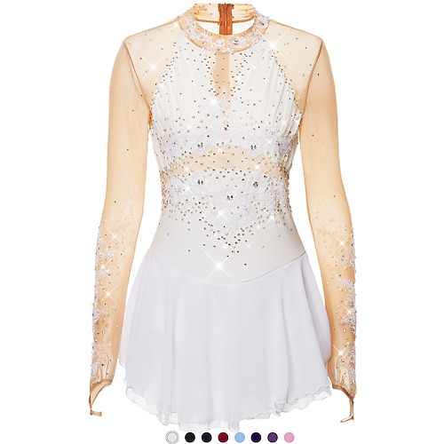 

Figure Skating Dress Women's Girls' Ice Skating Dress Outfits Light Purple White Black Spandex High Elasticity Competition Skating Wear Handmade Embossed Fashion Long Sleeve Ice Skating Winter Sports