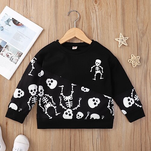 

Toddler Boys Halloween Sweatshirt Cartoon Long Sleeve Basic Cotton 1-3 Years Fall Black