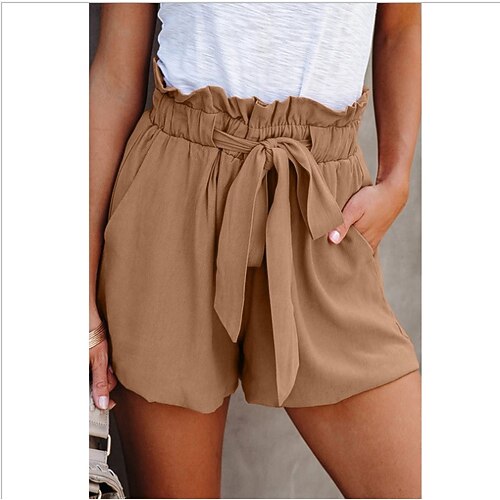 

Women's Slacks Shorts Cotton Blend Blue Army Green Brown Mid Waist Sporty Solid Colored S M L XL XXL / Loose Fit