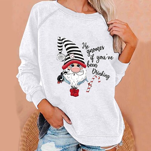 

Women's Sweatshirt Pullover Streetwear Christmas Print White Black Gray Santa Claus Stripes Text Christmas Gifts Crew Neck Long Sleeve S M L XL XXL