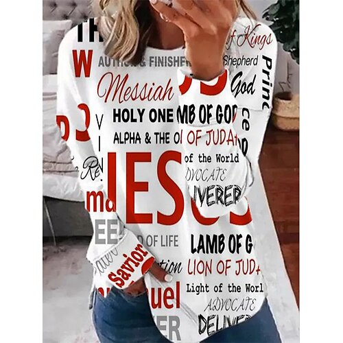 

Women's Sweatshirt Pullover Casual Print White Letter Loose Fit Daily Round Neck Long Sleeve