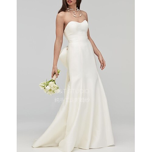 

Mermaid / Trumpet Wedding Dresses Strapless Sweep / Brush Train Satin Sleeveless Country Simple with Bow(s) 2022