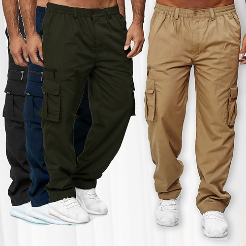 

Men's Straight Trousers Cargo Pants With Multiple Pockets Front Zipper And Button Tactical Cargo Casual Sports Outdoor Solid Color Full Length Elastic Waist ArmyGreen Black Khaki Navy Blue