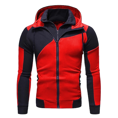 

Men's Hoodie Zip Up Hoodie Sweatshirt Color Block Zipper Patchwork Hooded Sports Outdoor Daily Basic Casual Hoodies Sweatshirts Long Sleeve Blue Gray Red