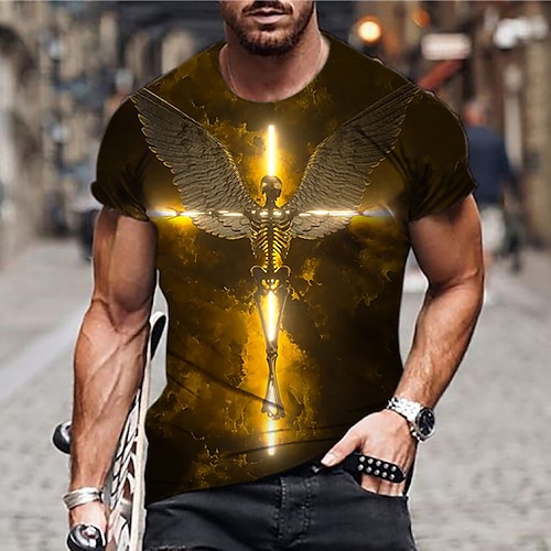 

Herren Unisex T Shirt Hemd Tee Totenkopf Motiv Flügel Grafik-Drucke Rundhalsausschnitt Gold 3D-Druck Täglich Festtage Kurzarm Bedruckt Bekleidung Designer Casual Groß und hoch / Sommer / Sommer