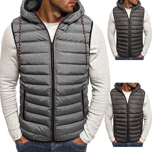 

Men's Puffer Vest Winter Jacket Winter Coat Windproof Warm Date Casual Daily Office & Career Solid Color Outerwear Clothing Apparel Green Light Grey Orange