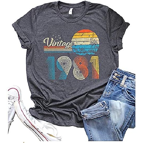 

40th birthday gifts women vintage 1981 shirt 40 years of being awesome t-shirt original parts tee retro birthday party tops(gray2-s)
