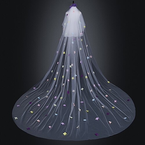 

One-tier Classic Style / Flower Style Wedding Veil Chapel Veils with Petal / Embroidery / Appliques 118.11 in (300cm) Tulle