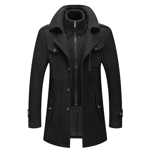 

Men's Overcoat Winter Coat Wool Coat Business Casual Winter Wool Windproof Warm Outerwear Clothing Apparel Active Chic & Modern Solid Colored Rolled collar / Notch lapel collar / Long Sleeve / Long