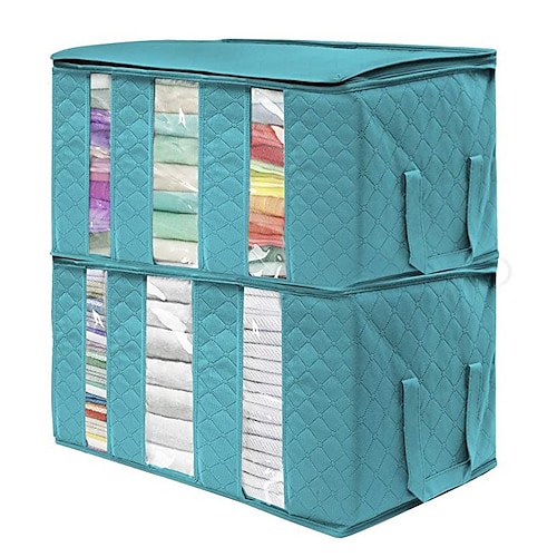 

Large Capacity Clothes Storage Bag Organizer with Reinforced Handle Thick Fabric for Comforters Blankets Bedding Foldable with Sturdy Zipper 61X33X31cm