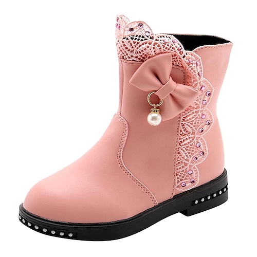 

Girls' Boots Mid-Calf Boots PU Wedding Casual / Daily Fashion Boots Big Kids(7years ) Little Kids(4-7ys) Wedding Party Walking Shoes Bowknot Flower Wine Pink Black Fall Winter / Rubber