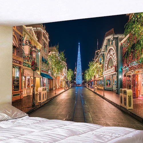 

Christmas Santa Claus Holiday Party Wall Tapestry Photography Background Art Decor Blanket Hanging Home Bedroom Living Room Decoration Tree Snowman Elk Snowflake Candle Gift Fireplace