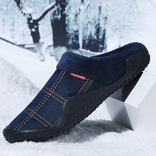 

Men's Clogs & Mules Slippers & Flip-Flops Warm Slippers Fleece lined Casual Home PU Black Blue Winter