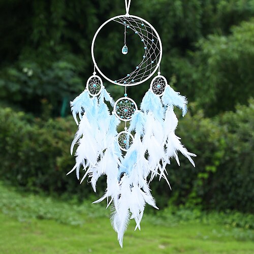 

boho dream catcher håndlavet gave væg hængende dekor kunst ornament håndværk 5 cirkler perlefjer til børn soveværelse bryllupsfestival