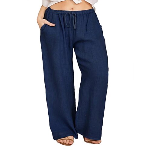 

Women's Plus Size Loose Solid Color Casual Causal Daily Mid Waist Full Length Fall Spring Light Blue White Black L XL 2XL 3XL / Linen