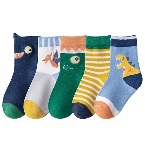 

Kids Unisex 5 Pairs Socks Green Striped Print Print Fall Winter Basic Daily Wear 3-8 Years / Line / Cute / Cotton / Animal