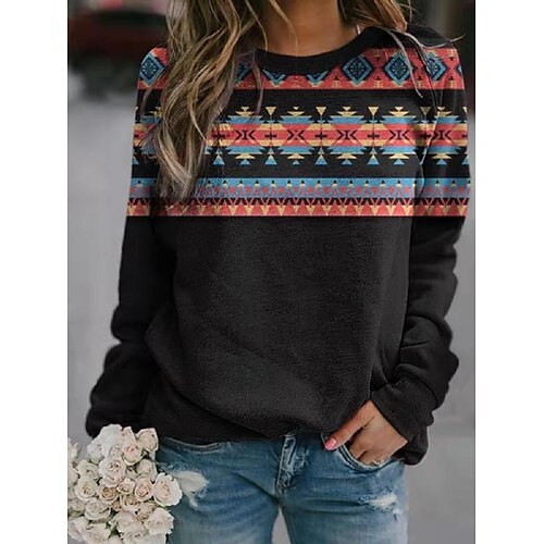 

Women's Sweatshirt Pullover Active Streetwear Ethnic Print Black Blue Gray Geometric Graphic Prints Casual Crew Neck Long Sleeve S M L XL XXL