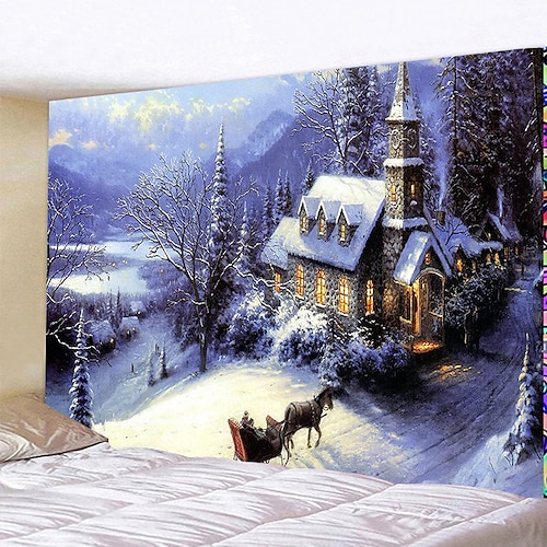 

noël père noël vacances fête tapisserie murale photographie fond art décor suspendu maison chambre salon décoration arbre bonhomme de neige wapiti flocon de neige bougie cadeau cheminée