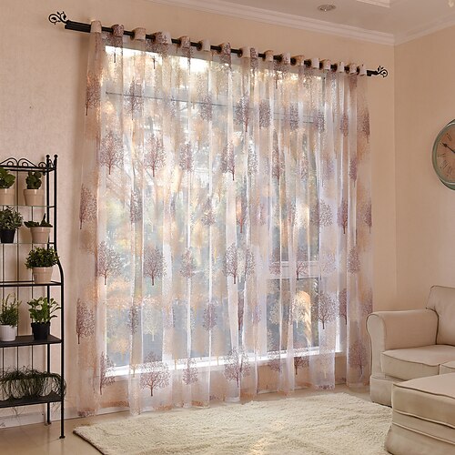 

One Panel Pastoral Style Fortune Tree Window Screen Living Room Bedroom Dining Room Children's Room Translucent Tulle