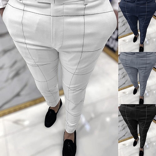 

Men's Chinos Slacks Trousers Jogger Pants Pocket Plaid Checkered Lattice Comfort Full Length Formal Office Business Cotton Blend Chino Smart Casual Black Navy Blue