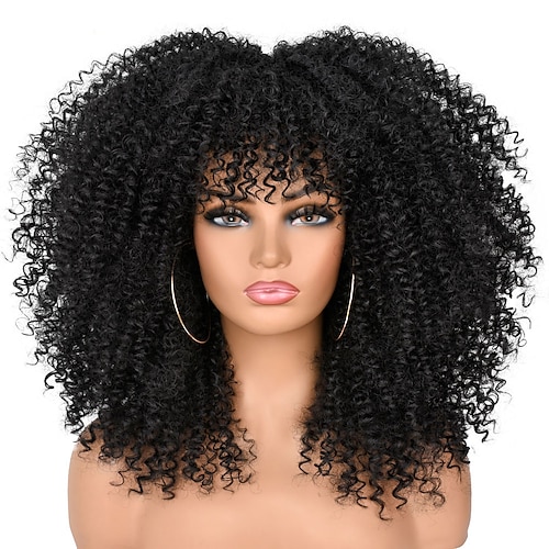 

Synthetic Wig Afro Curly Asymmetrical Wig Short Natural Black #1B Synthetic Hair Women's Cosplay Soft Party Black
