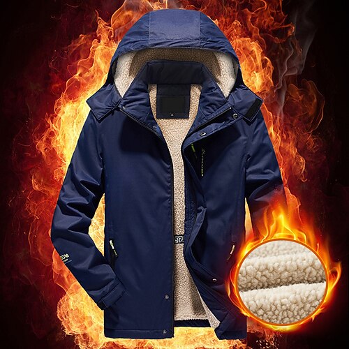 

Men's Hoodie Jacket Hiking Windbreaker Hiking Fleece Jacket Fleece Winter Outdoor Thermal Warm Windproof Fleece Lining Lightweight Outerwear Winter Jacket Trench Coat Fishing Climbing Running Blue