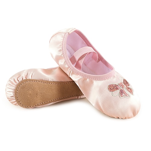 Girls' Ballet Shoes Training Performance Practice Embroidery Comfort Shoes Ballerina Professional Bowknot Pattern / Print Paillette Flat Heel Round Toe Elastic Band Slip-on Children's Rosy Pink