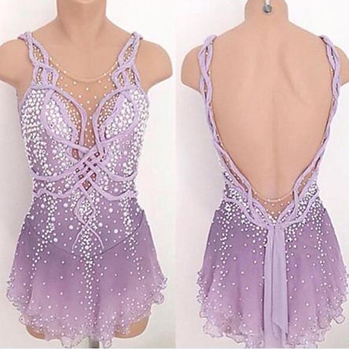 

Figure Skating Dress Women's Girls' Ice Skating Dress Outfits Violet Open Back Patchwork Spandex High Elasticity Training Competition Skating Wear Handmade Patchwork Crystal / Rhinestone Sleeveless