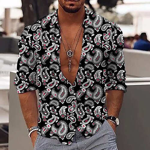

Men's Shirt Graphic Shirt Floral Collar Red White Black 3D Print Outdoor Casual Long Sleeve 3D Print Button-Down Clothing Apparel Fashion Designer Casual Comfortable / Fall / Sports