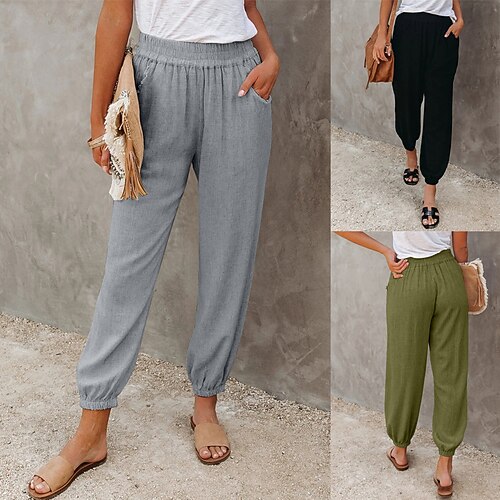 

Women's Sweatpants Joggers Green Black khaki Casual / Sporty Athleisure Leisure Sports Weekend Side Pockets Ankle-Length Comfort Plain S M L XL 2XL