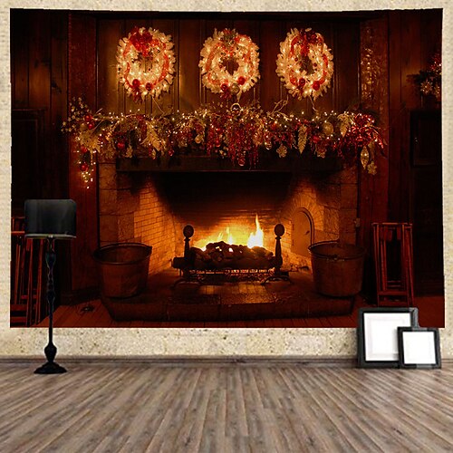 

Christmas Santa Claus Holiday Party Wall Tapestry Photography Background Art Decor Blanket Hanging Bedroom Living Room Decoration Tree Snowman Elk Snowflake Candle Gift Fireplace