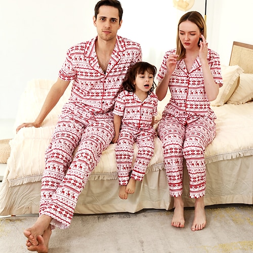 

Christmas Pajamas Ugly Family Set Animal Christmas Gifts Print White Long Sleeve Mom Dad and Me Daily Matching Outfits Fall Winter Summer Short
