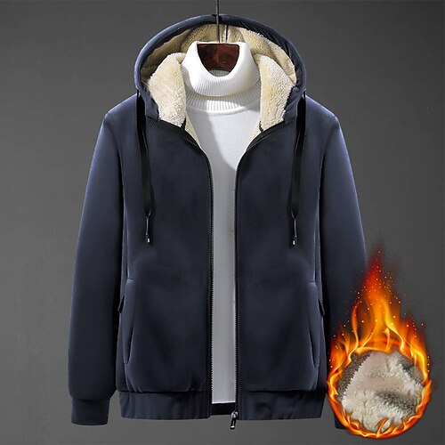 

Men's Winter Jacket Winter Coat Sherpa jacket Fleece Jacket Polar Fleece Thermal Warm Breathable Outdoor Street Daily Zipper Hoodie Sporty Casual Jacket Outerwear Plain Pocket Black Gray