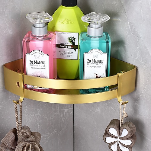 

Bathroom Shelf,Corner Shower Caddy Wall Mounted,Aluminium Bathroom Storage Shelves with Hooks, Rust Proof Triangle Shower Shelf Bathroom Basket