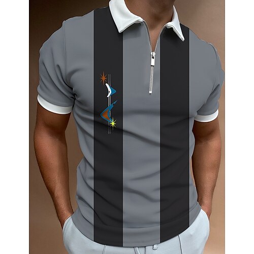 

Men's Collar Polo Shirt Golf Shirt Butterfly Striped Collar Black Outdoor Street Short Sleeve Zipper Clothing Apparel Cotton Fashion Sportswear Casual Comfortable / Summer / Regular Fit / Summer