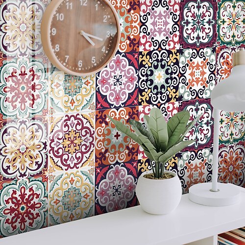 

12PCS European Style Stickers Thick Tile Self-adhesive Paper Bohemian Kitchen Oil-proof And Waterproof Removable Wall Stickers