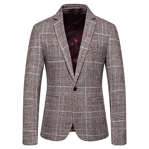 

Men's Blazer Sport Jacket Sport Coat Breathable Party / Evening Single Breasted One-button Turndown Business Casual Jacket Outerwear Plaid / Check Print Blue Red Gray / Spring / Fall / Long Sleeve