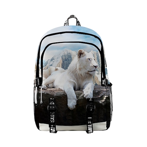 

Unisex School Bag Commuter Backpack Oxford Cloth 300D Dog Lion Animal Large Capacity Zipper School Daily White