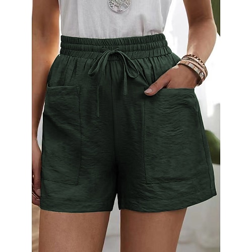 

Women's Slacks Shorts Cotton Blend ArmyGreen Blue Pink Mid Waist Streetwear Casual Casual Weekend Short Comfort Plain S M L XL XXL