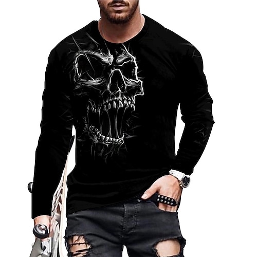 

Men's Unisex T shirt Tee Skull Graphic Prints Crew Neck Black 3D Print Daily Holiday Long Sleeve Print Clothing Apparel Designer Casual Big and Tall