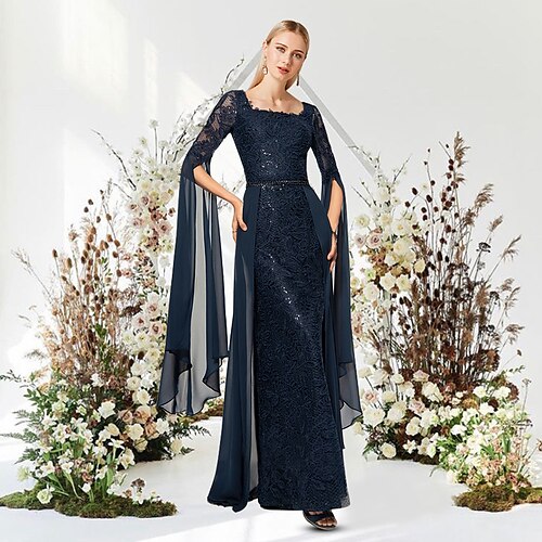 

Sheath / Column Evening Dresses Empire Dress Wedding Guest Floor Length Short Sleeve Jewel Neck Chiffon with Pure Color 2022 / Prom