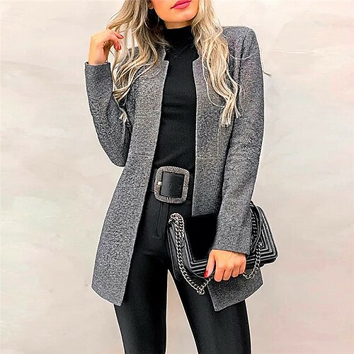 

Women's Blazer Street Daily Going out Fall Winter Regular Coat V Neck Regular Fit Warm Breathable Business Elegant Jacket Long Sleeve Solid Color Quilted Gray Dark Gray